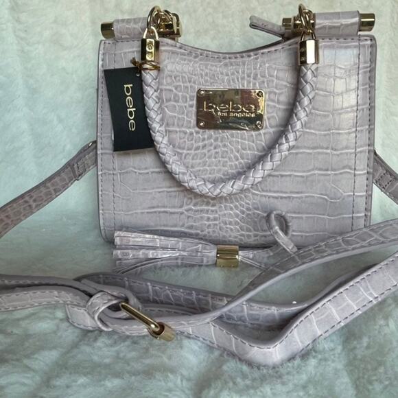 Brand New "bebe” Natalie Mini Satchel Crossbody Lavender Gold LOGO - Picture 8 of 8